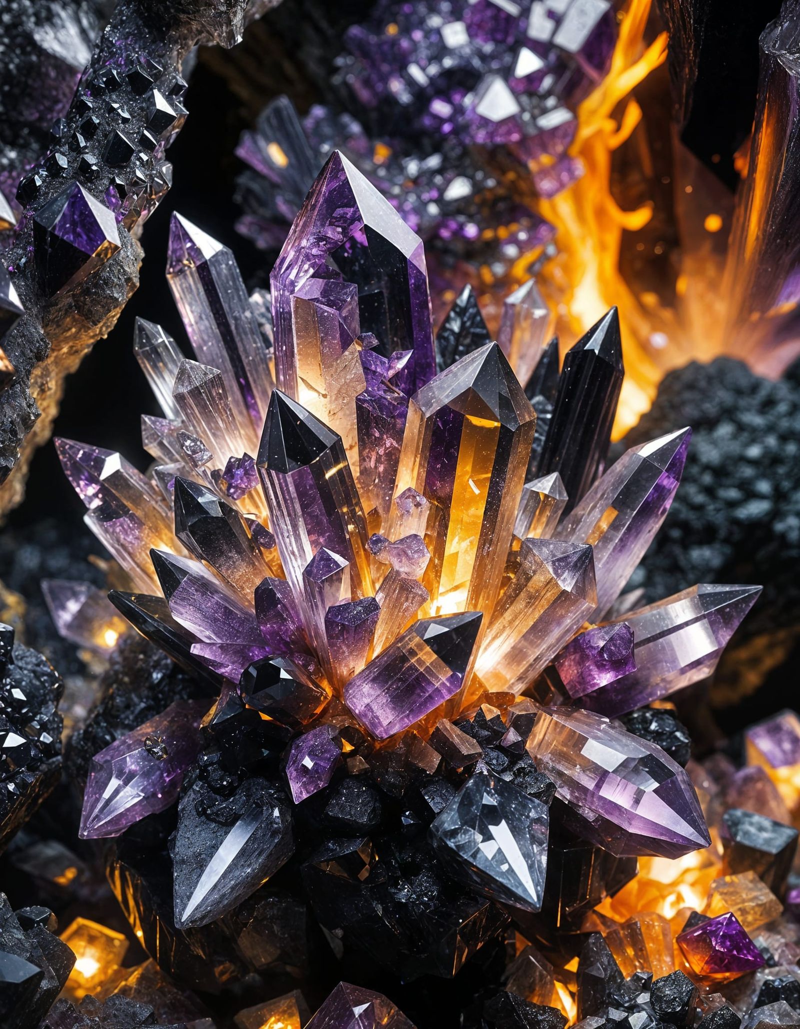 Amethyst in a Scorching Crystal Cave with Quartz and Tourmal...