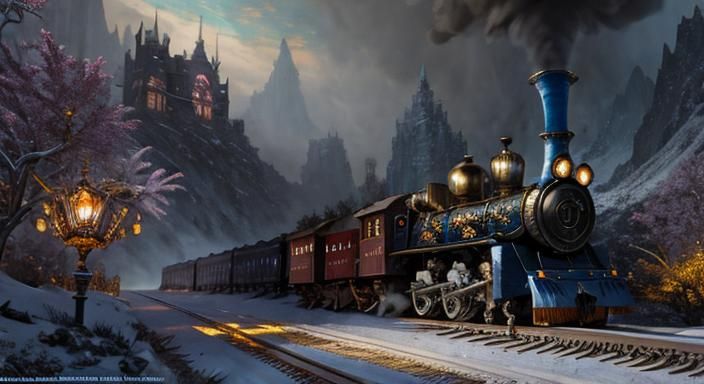 Man on Mule Chasing Train: Detailed Matte Painting