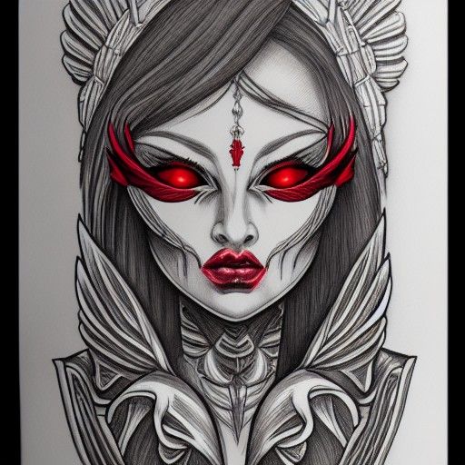 Angelic Woman in Red Demon Armor