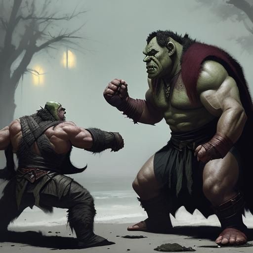 Half-Orc Brawler Triumphs Over Ogre