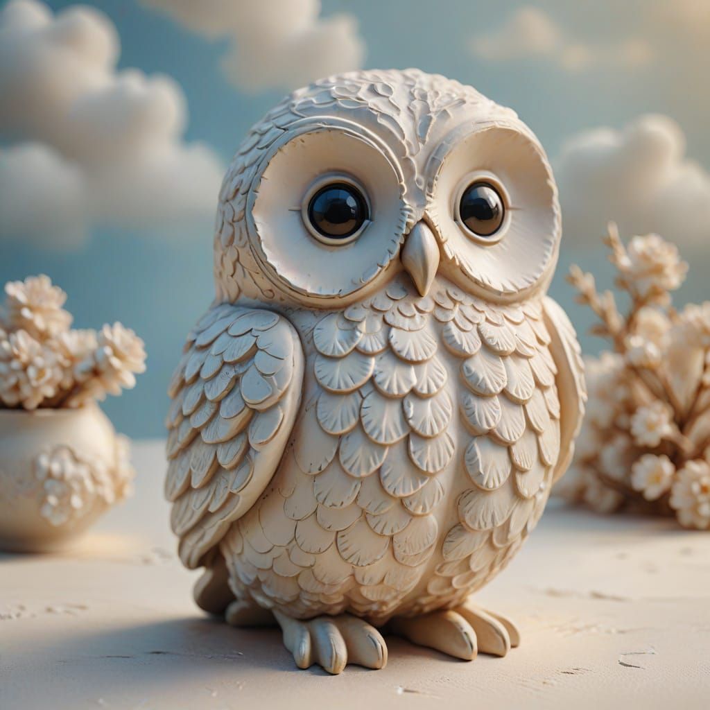 Dreamy Clay Owlet Figure in Pastel Hues