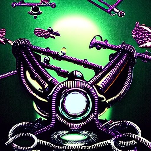 Steampunk Vaporwave Dreamscape with Flying Swarm