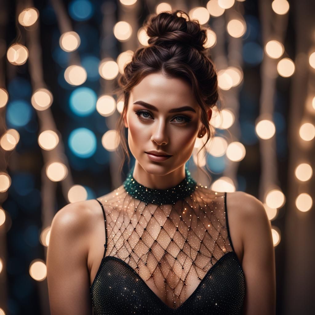 Hyper-Realistic Portrait of Woman with Fairy Lights