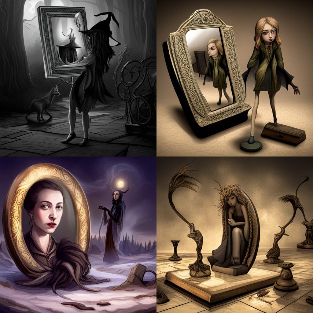 Gothic Witch Reflected in Magic Mirror