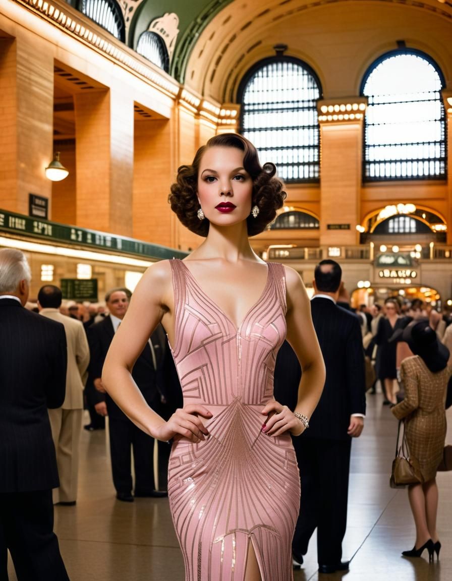 Evelyn catching a train in Grand Central Station