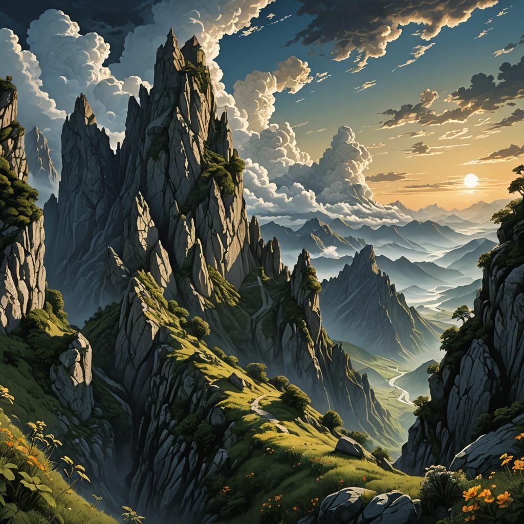 Rare Flora on Caucasus Mountains at Dawn