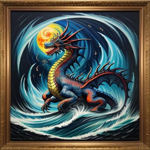 Auspicious Dragon Emerges in Tsunami: 3D Neo-Impressionism