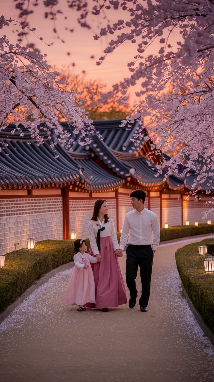 Korean Garden Sunset with Loving Family