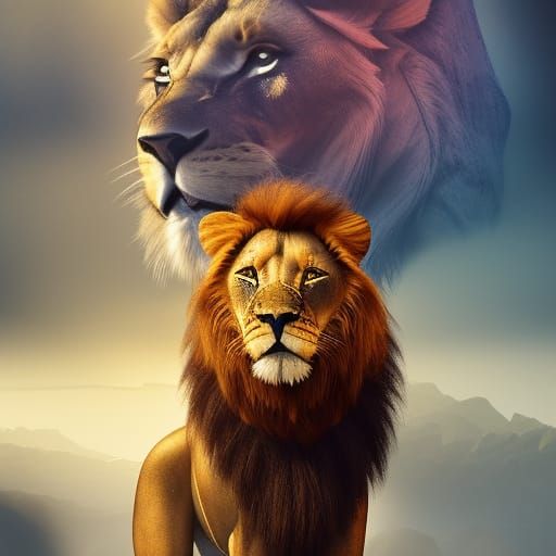 Woman and Lion: Detailed Matte Painting