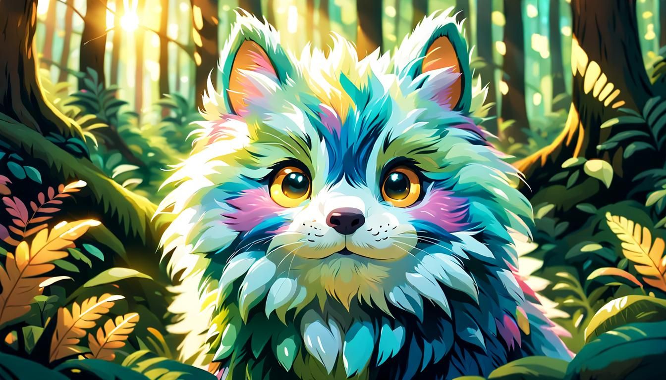 Fluffy Creatures Playing in a Magical Forest