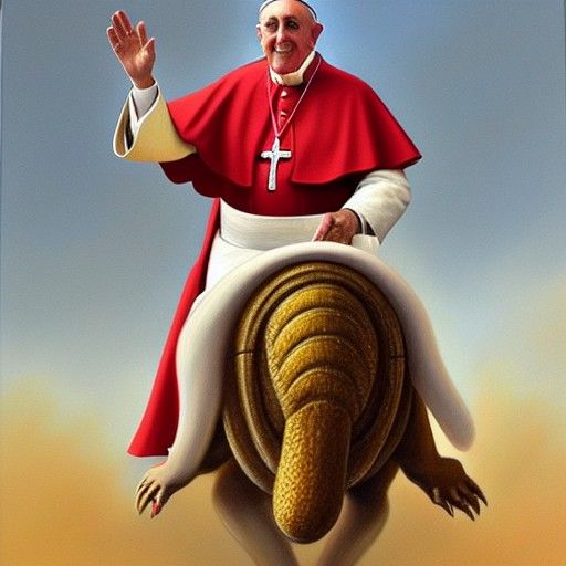 Pope Bergoglio riding a big cock dinosaur