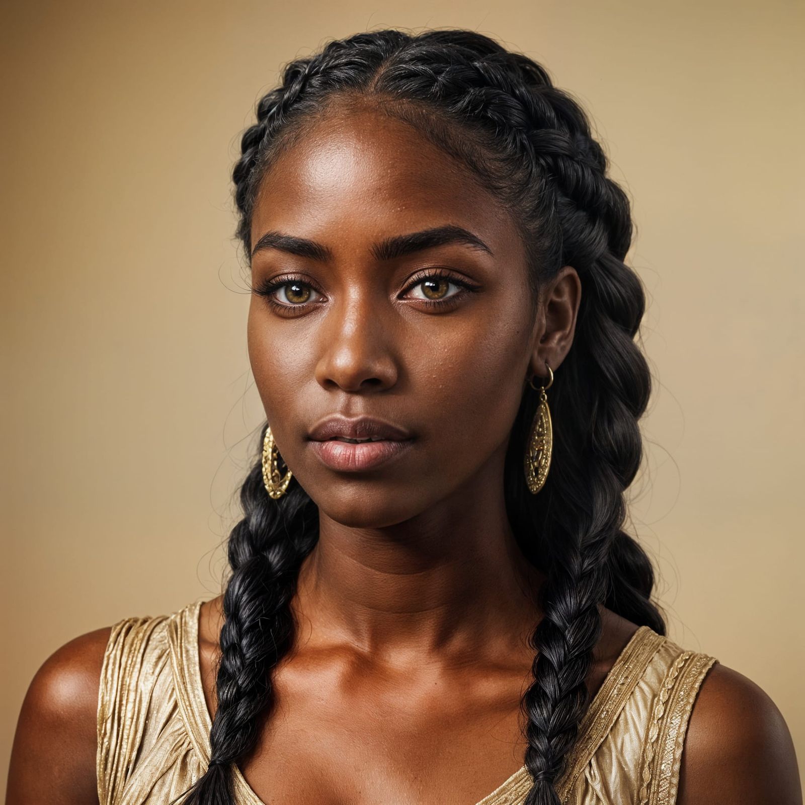 Beautiful Ebony Woman with Braided Hair Portrait