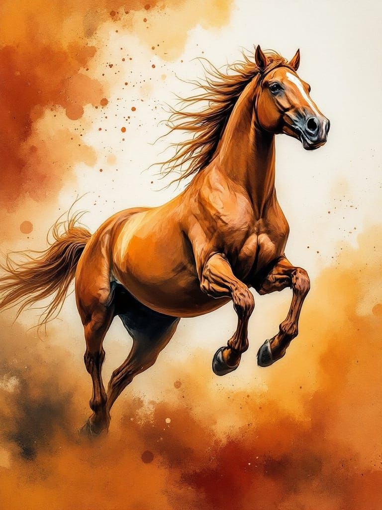 Galloping Horse in Vibrant Watercolor
