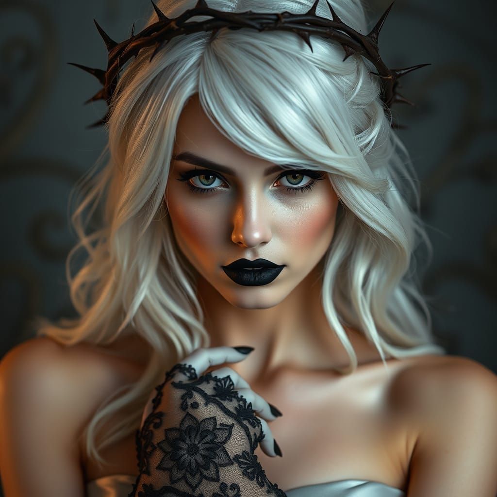 Woman with Crown of Thorns: Hyperrealistic Portrait