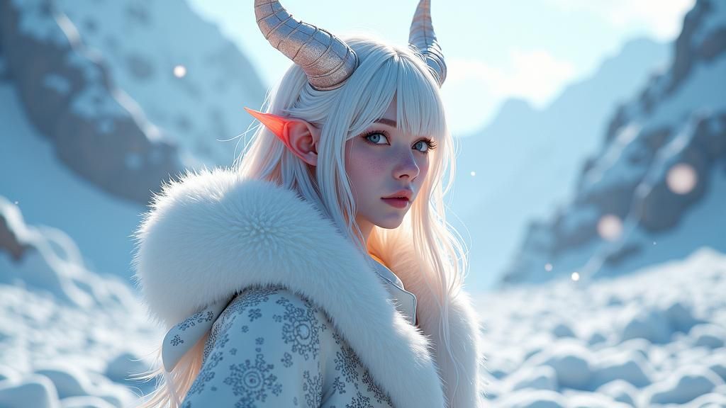 Icy Female Devil in Winter Landscape, 3D Anime Art