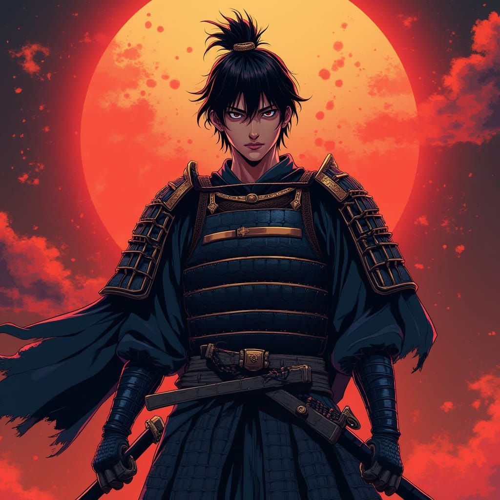 Samurai Warrior's Unyielding Spirit in Vibrant Anime Style
