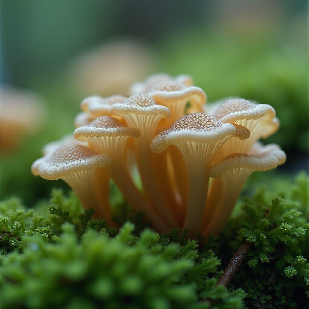 Mystical Fungi Bloom in Emerald Moss
