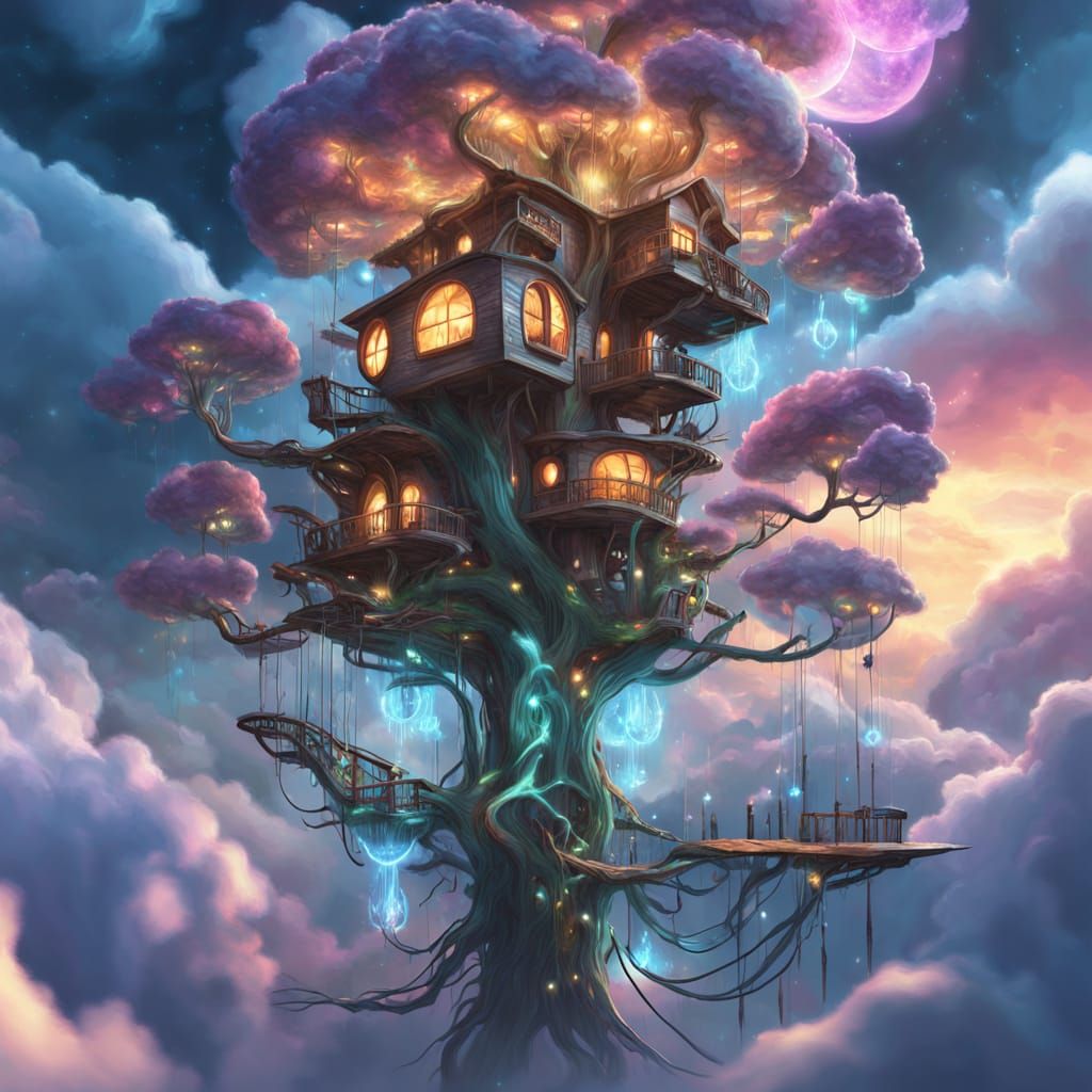 Ethereal Jellyfish Treehouse Soars Through Dreamy Clouds