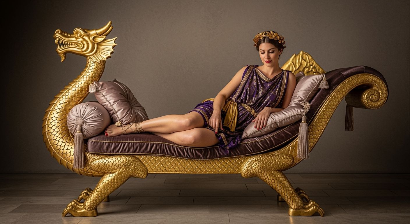 Roman Empress Lounging on Dragon Chaise Longue