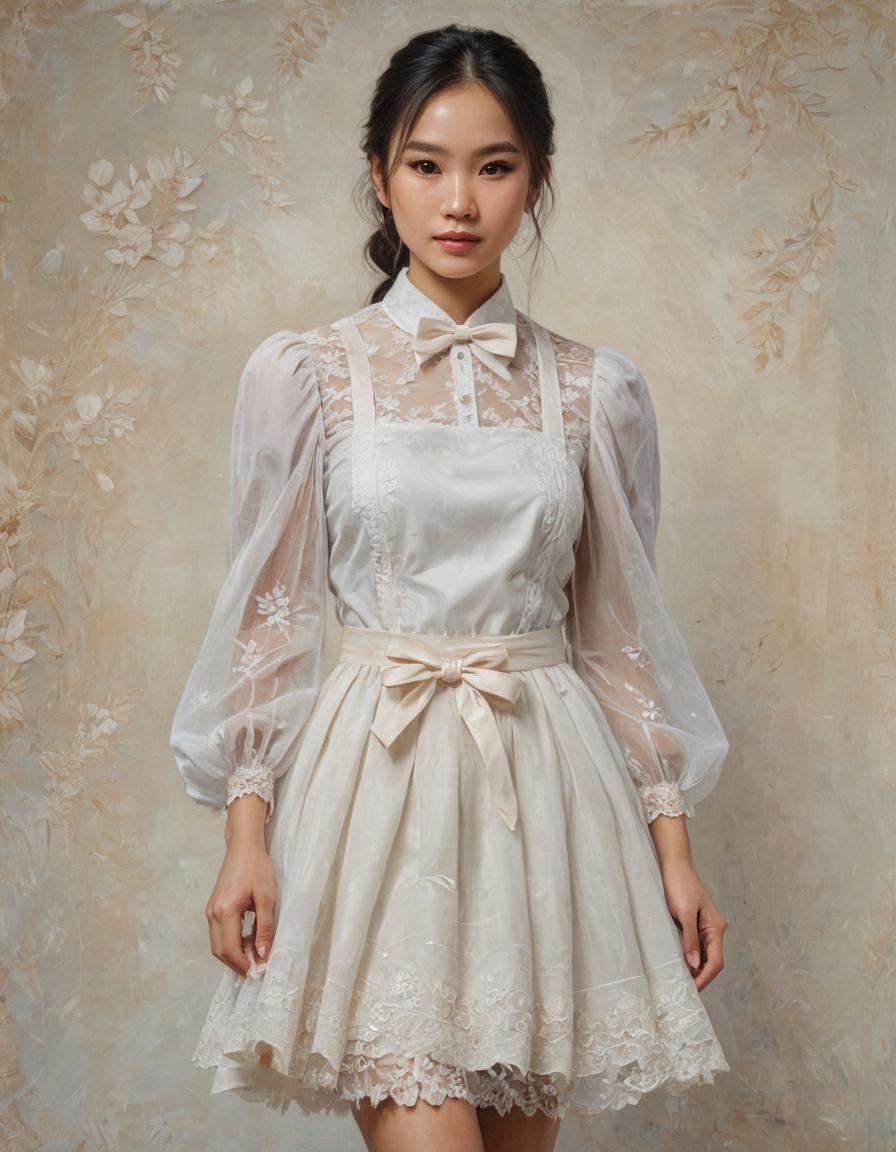 Vietnamese Woman Portrait as Impasto Oil Painting