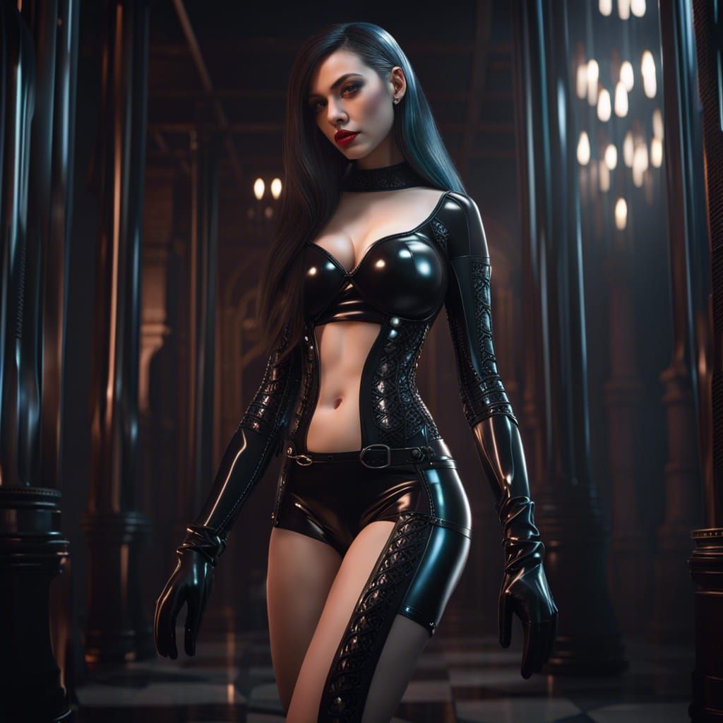 Hyperdetailed Portrait of Girl in Latex Bikini