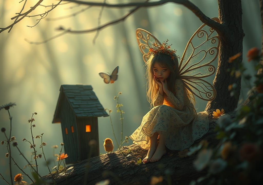 Whimsical Fairy Illustration in Dreamy Morning Light