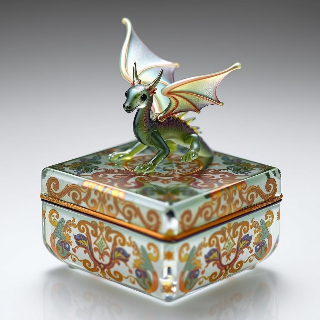 Miniature Glass Dragon on Ornate Glass Box