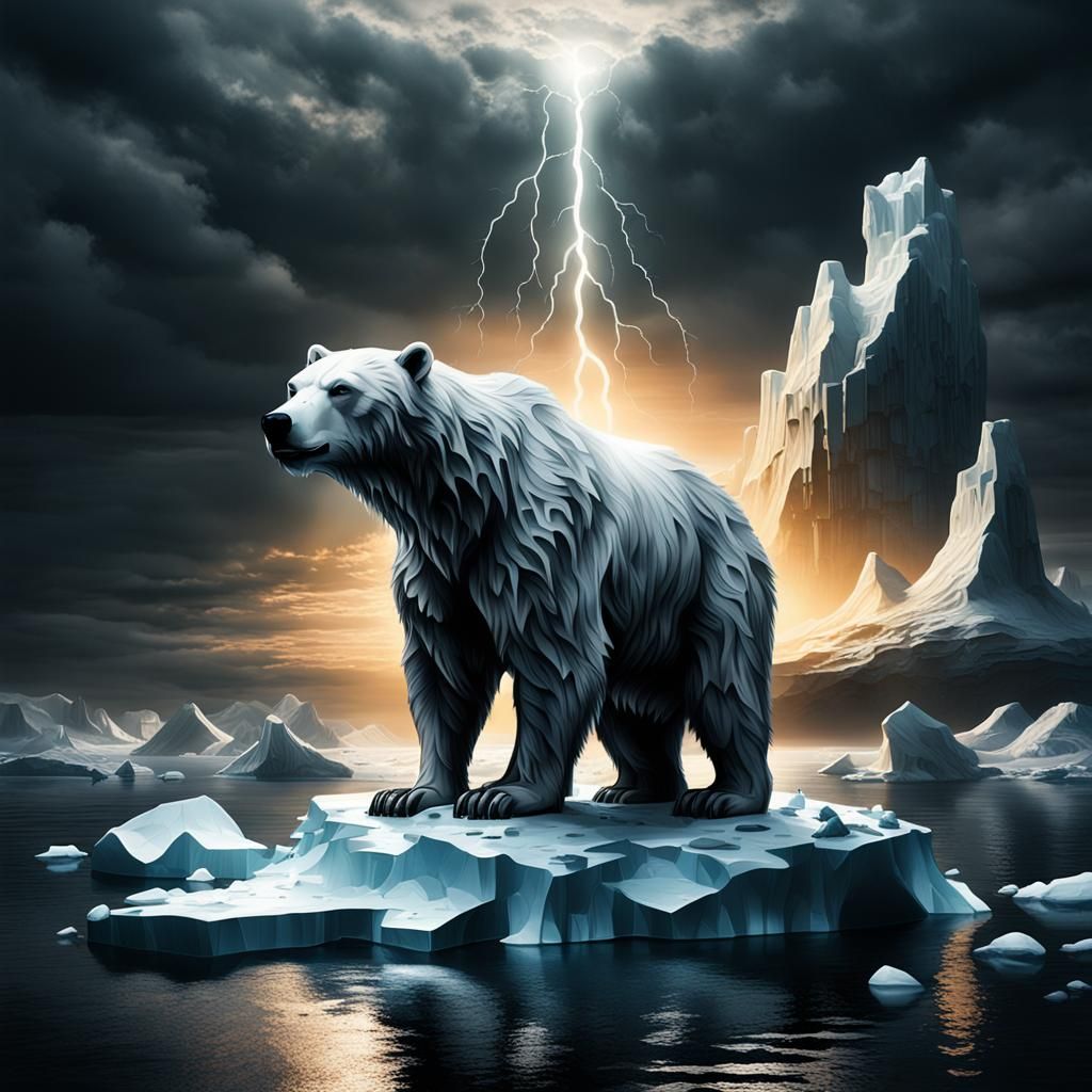 Dystopian Polar Bear in Surreal Landscape