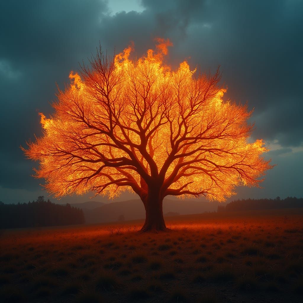 Majestic Blazing Bush in Dramatic Cinematic Landscape