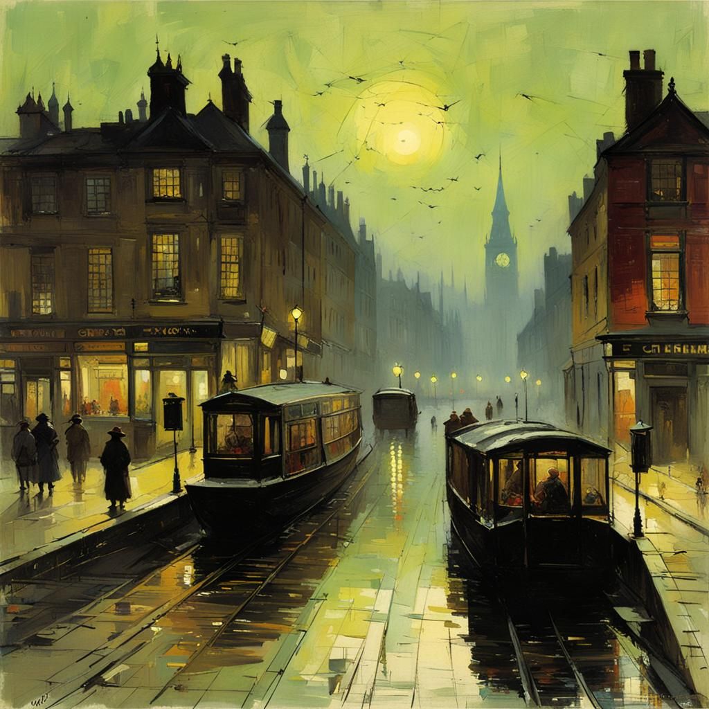 Victorian Street at Night in Nocturne Style