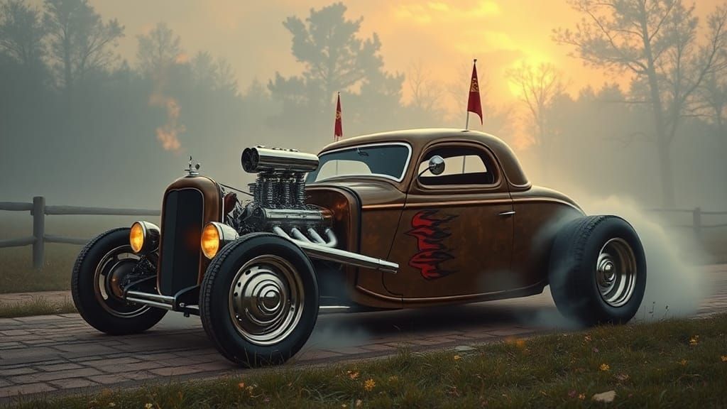 Ethereal Fantasy Hot Rod in Kinkade Style