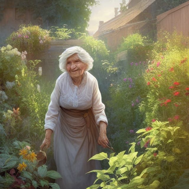 Woman in Herb Garden: Art Nouveau Portrait