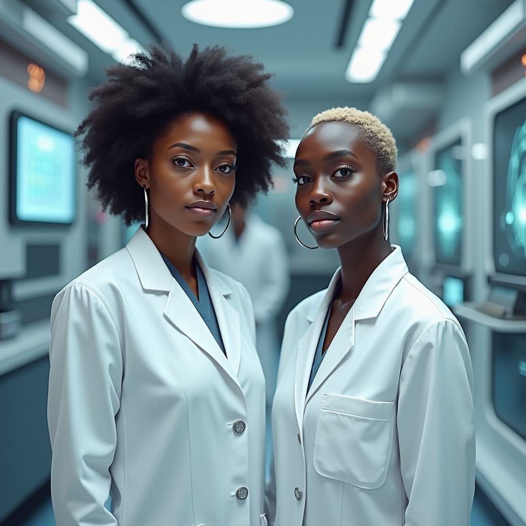 Futuristic Medical Clinic with Diverse Clinical Engineers