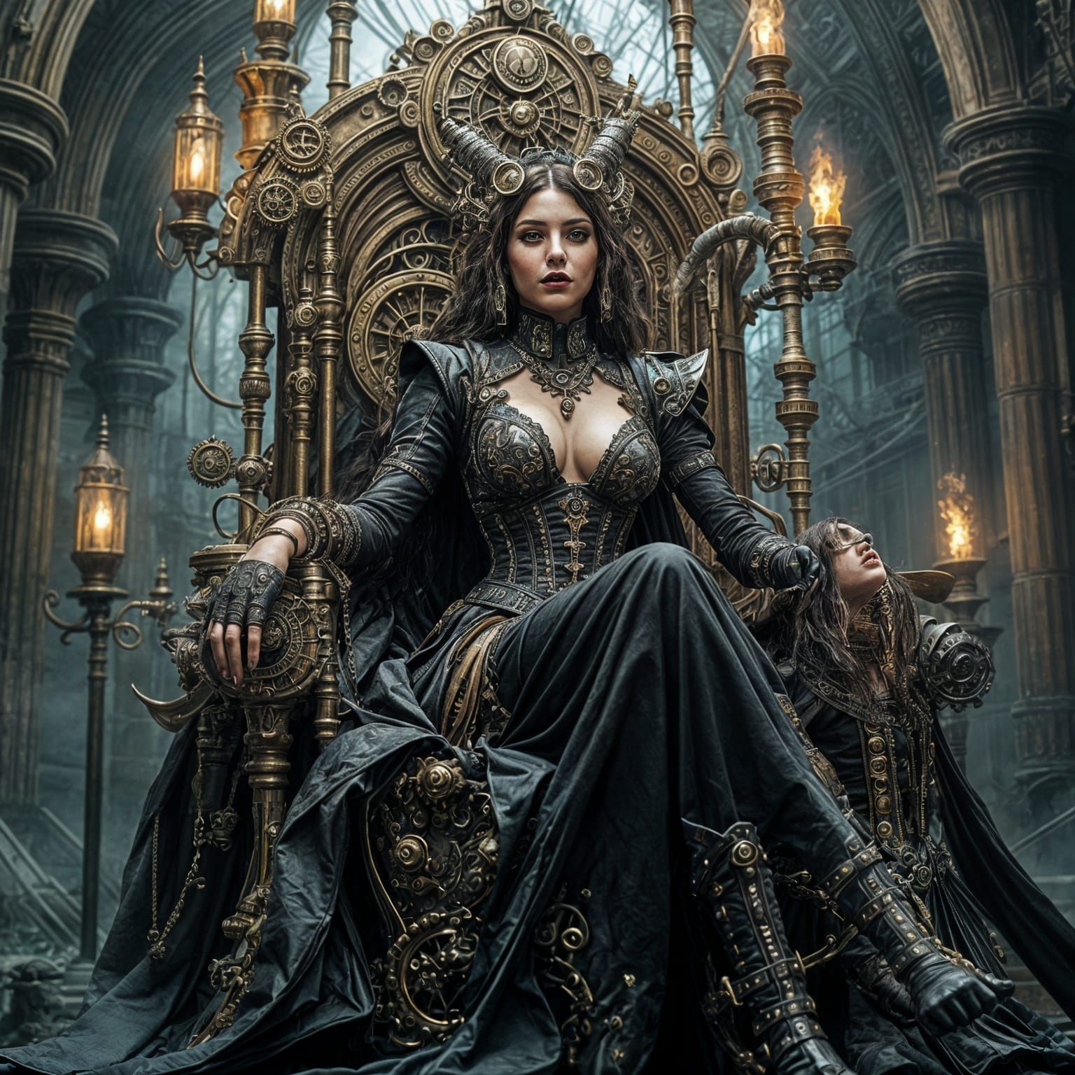 The Borg Queen in Steampunk Splendor with a Vampire in Mecha...