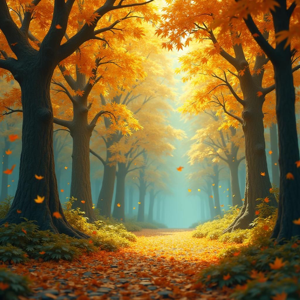 Enchanted Autumn Forest with September Text, Fantasy Art
