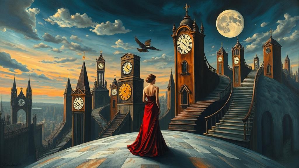 Surrealist Landscape with Woman in Gown