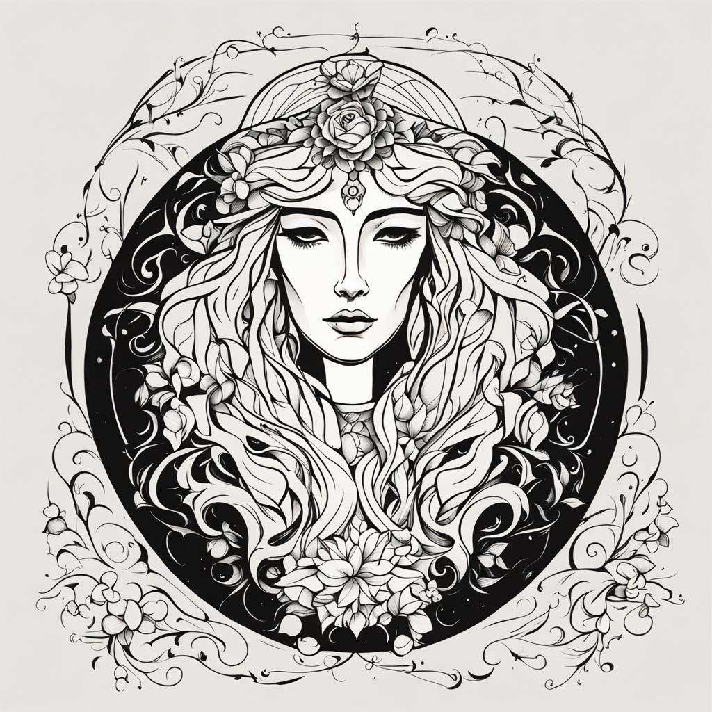 Persephone Tattoo Design in Abstract Art Style