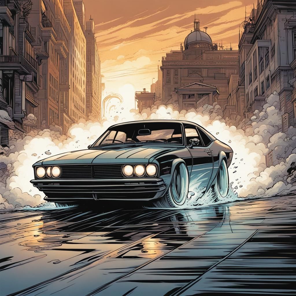 Dynamic Car Drifting in Comic Book Style