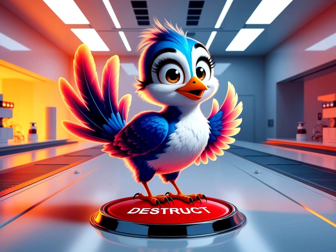 Vibrant Cartoon Bird Dazzles in Modern Science Lab