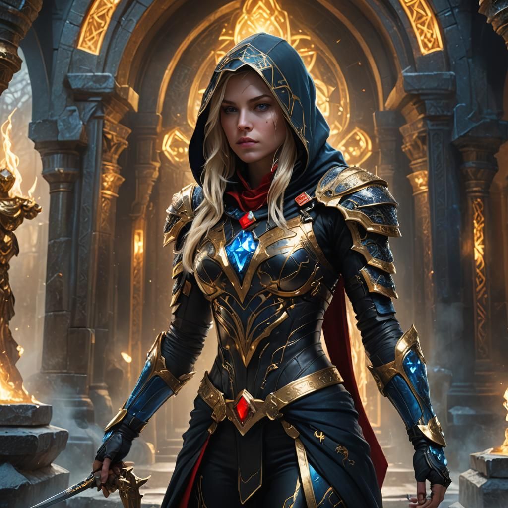 Female Assassin in Magical Suit, Digital Art