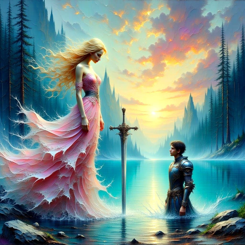 Ethereal Goddess Emerges from Sparkling Lake