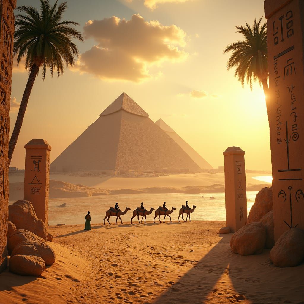 Great Pyramids of Giza: A Golden Egyptian Scene