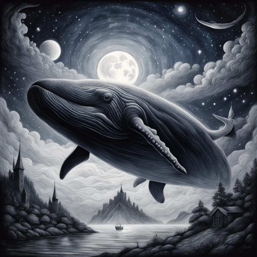 Blue Whale in Midnight Skies Under Southern Cross Constellat...
