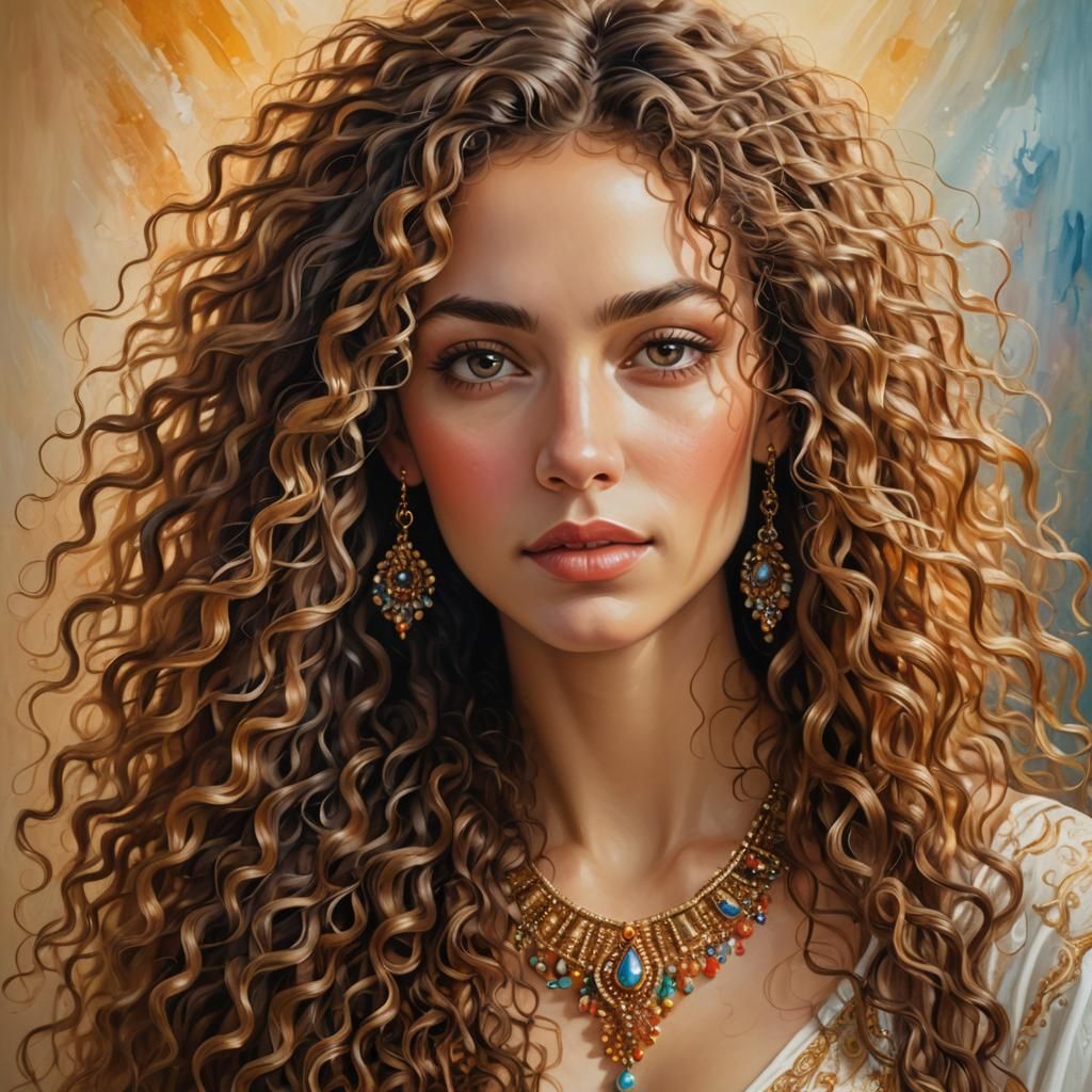 Golden Portrait of a Woman in Oil Painting Style