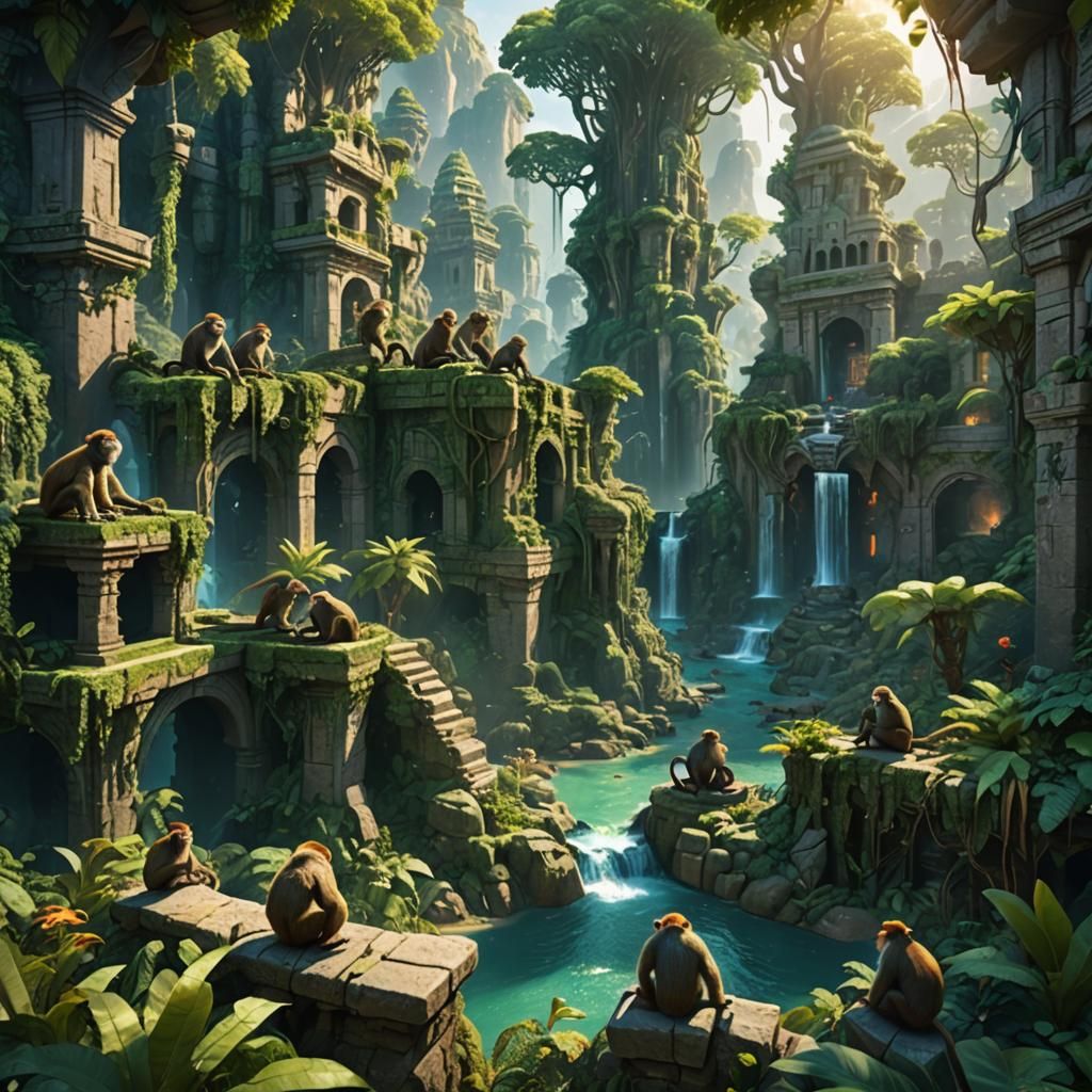 Monkeys Build Jungle City: Fantasy Concept Art