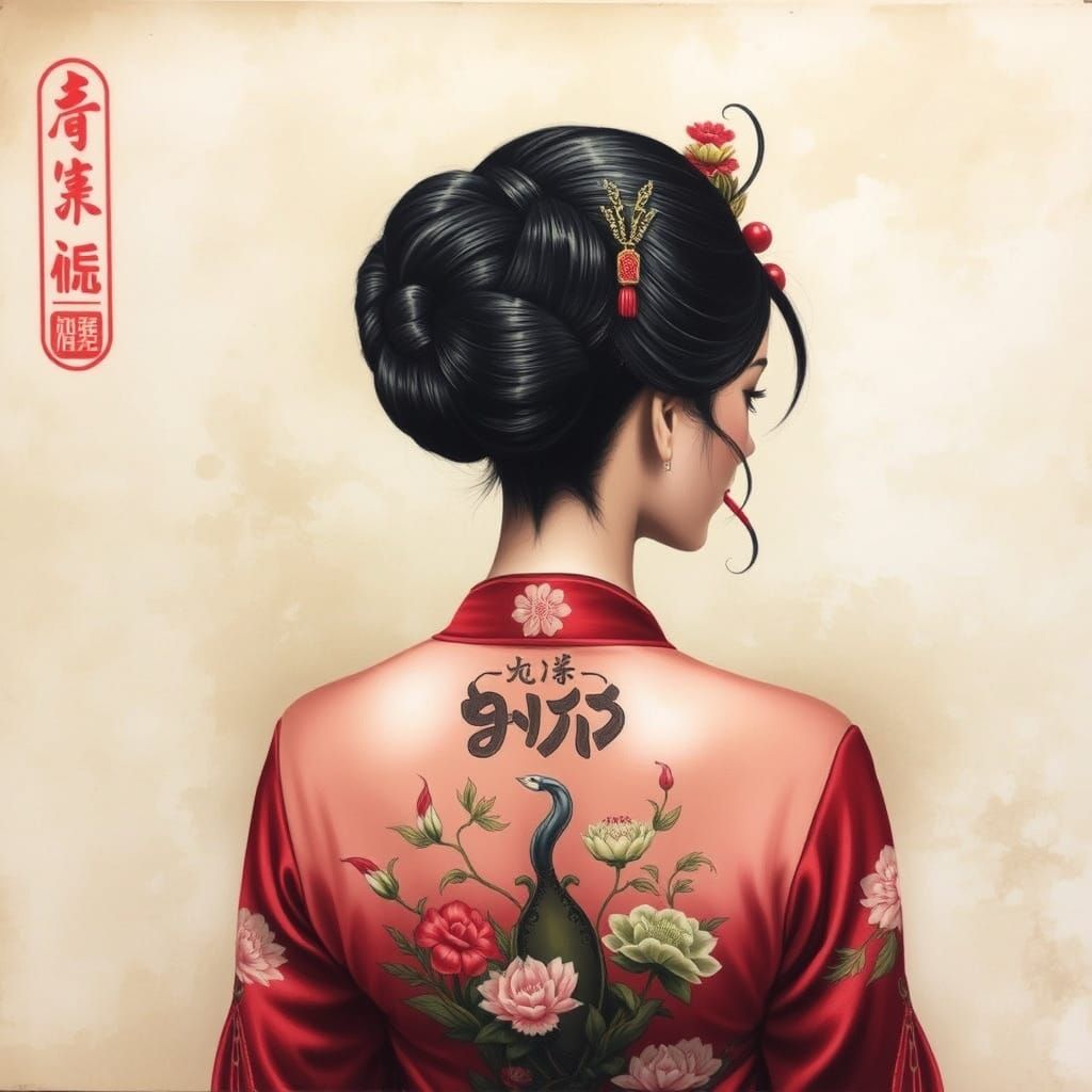 Airbrush Art of Chinese Woman with Bun