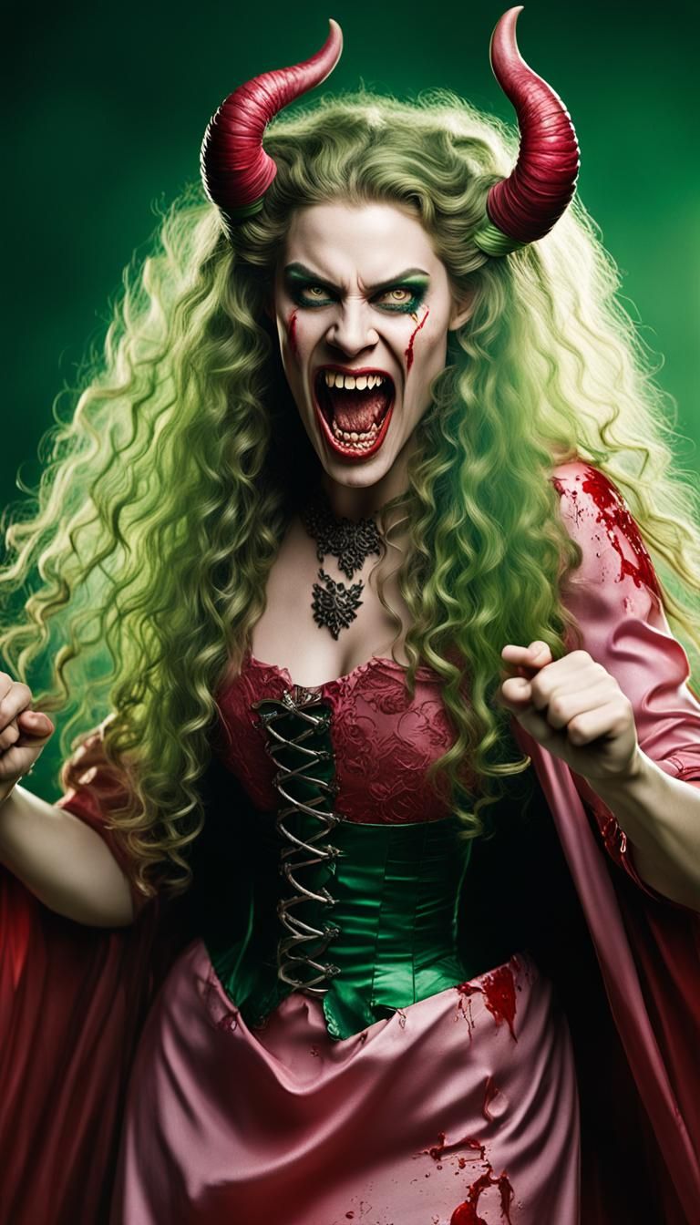 Vampire Woman in Fierce Battle Portrait