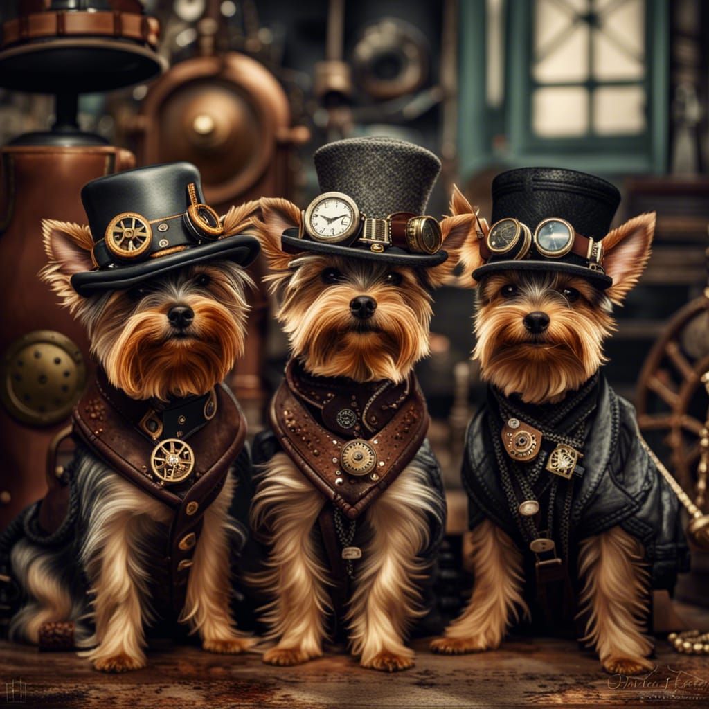 Steampunk Yorkshire Terrier Gang in 1920s Style