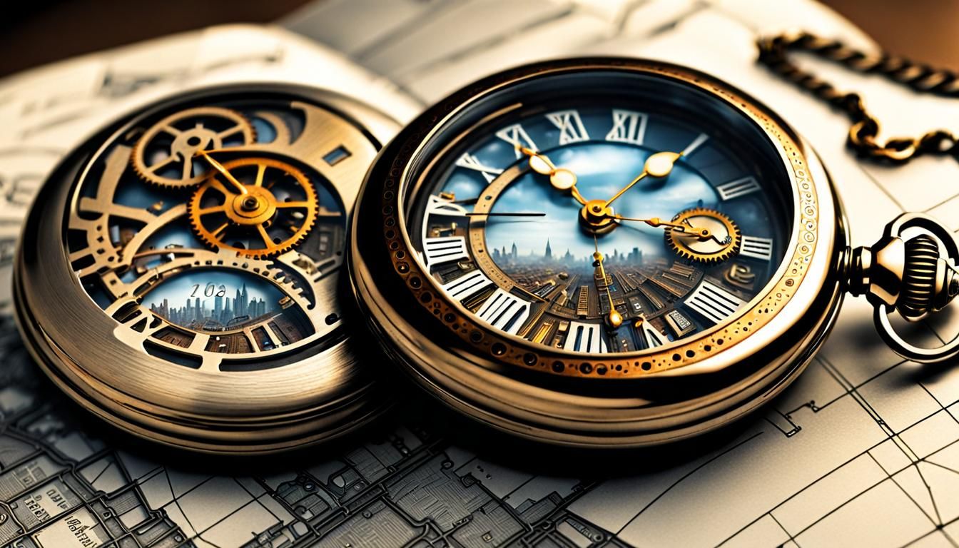 Steampunk City Inside a Pocket Watch, 8K