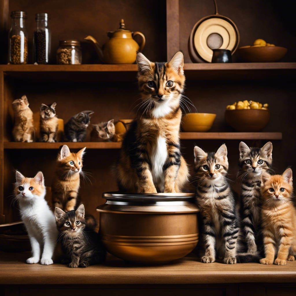 Kitten Totem Pole Reaching for Treats: Fantasy Photography